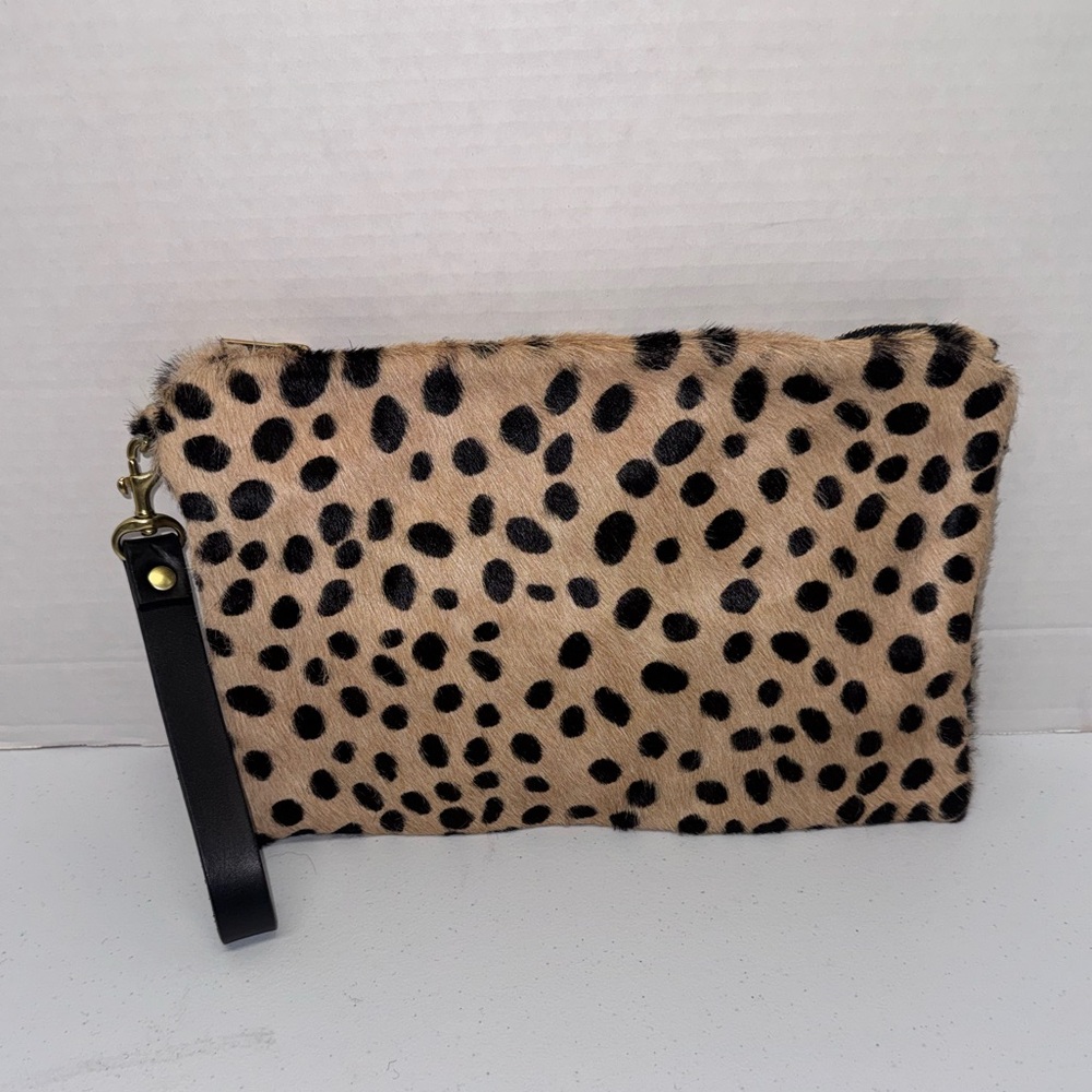 Created Beautifully Leopard Print Clutch Black Wristlet Handcrafted sustainable